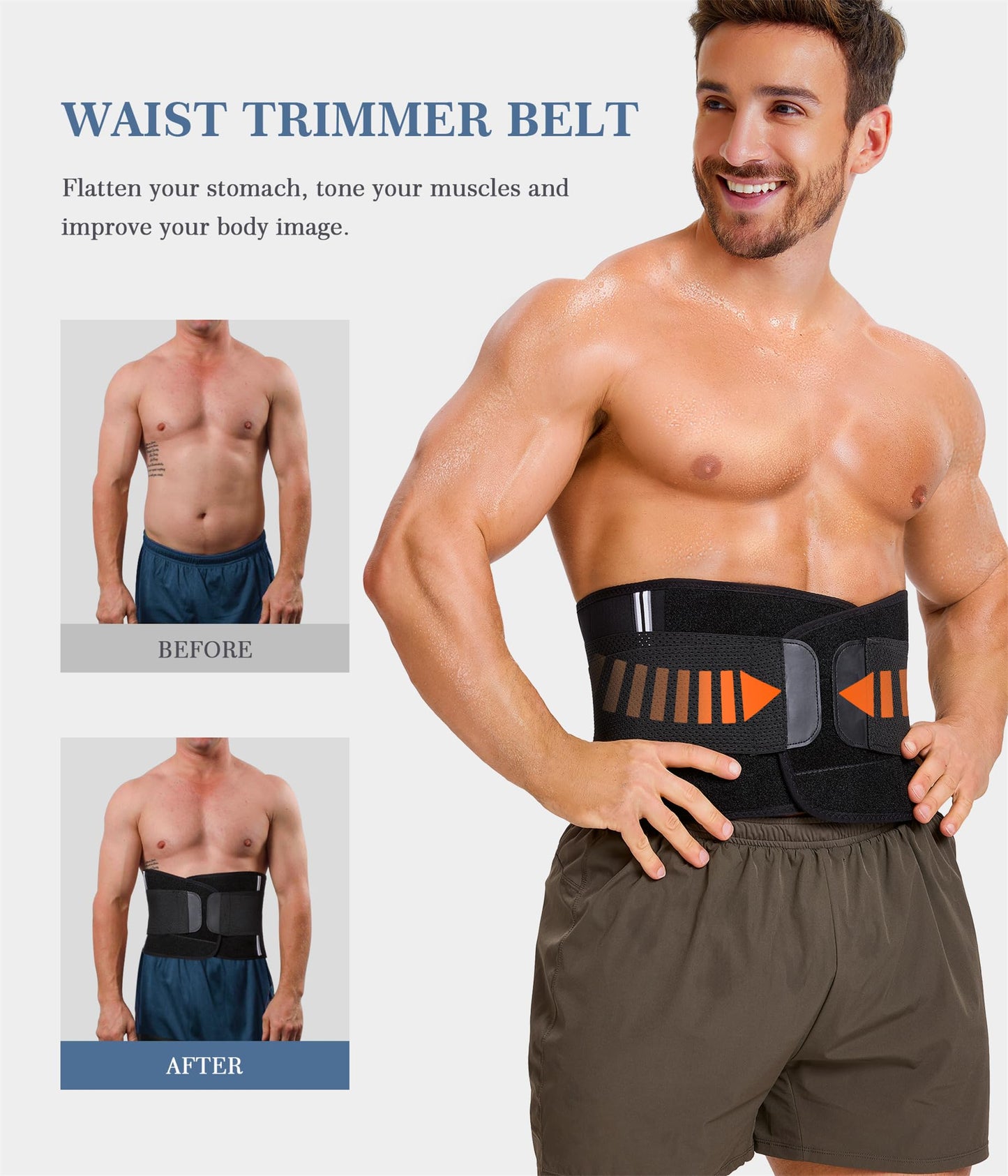 TAILONG Neoprene Waist Trimmer Ab Belt for Men Waist Trainer for Women Corset Slimming Body Shaper Workout Sauna Sweat Band (Black with Band, XL)