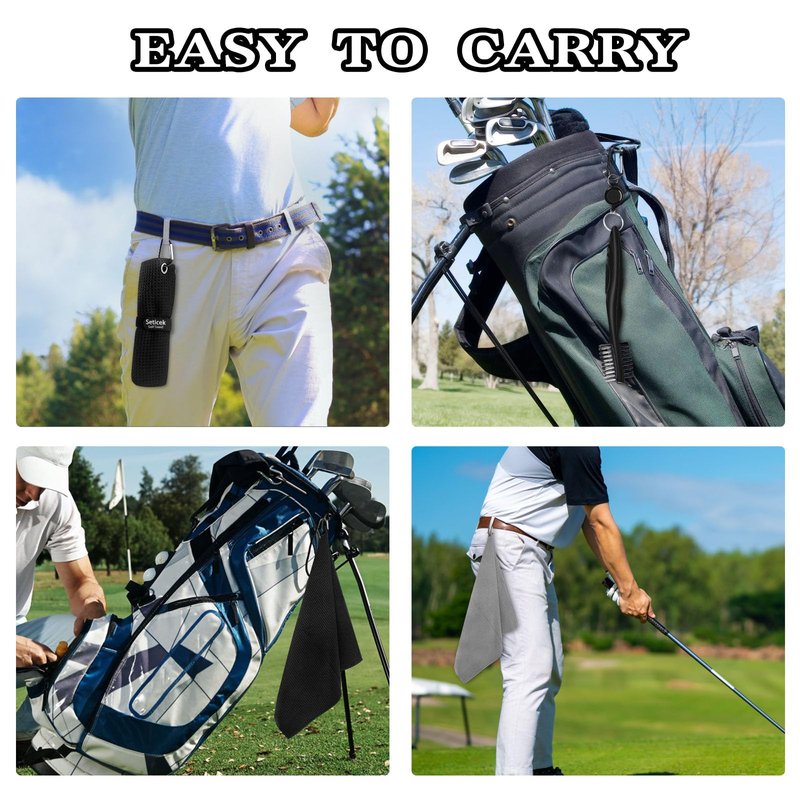 Seticek 2 Pack Golf Towel (16" X 16") with Club Brush, Microfiber Waffle Pattern Golf Towels for Golf Bags for Men,Essential Golf Combo Cleaning Kit (Black+Gray)