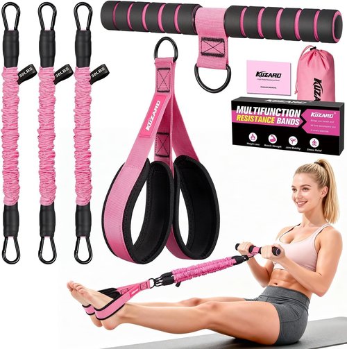 KUZARO Multifunction Resistance Bands - Adjustable 3-Tube Handle Set for Core, Arm & Leg Workouts