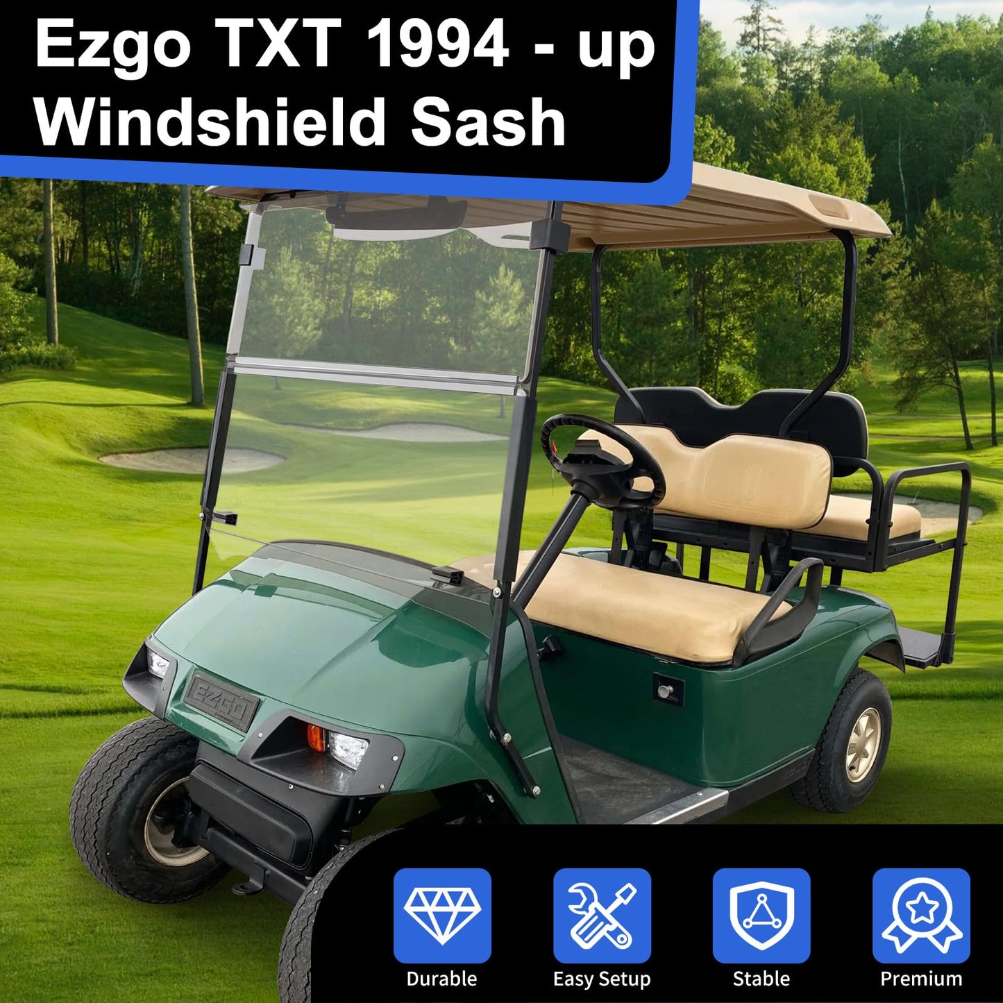 RIZINKART Golf Cart Windshield Clips Retaining Sash Kit for 1994-2013 EZGO TXT DCS PDS, Fit 3/4” Front Struts Tube OEM No. EGWHC12, EGWHC10 618485 (Not Fit EZGO RXV)