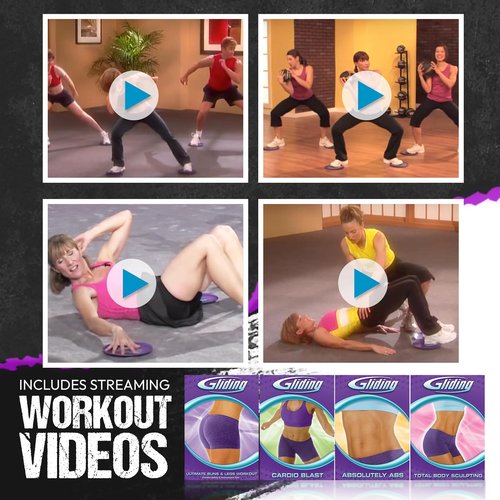 Gliding Discs for Working Out - Exercise Sliders for Hardwood Floors 1 Pair Purple, Authentic Workout Sliders Disc for Full Body Resistance Workout, Includes 4 Streaming Video Workouts