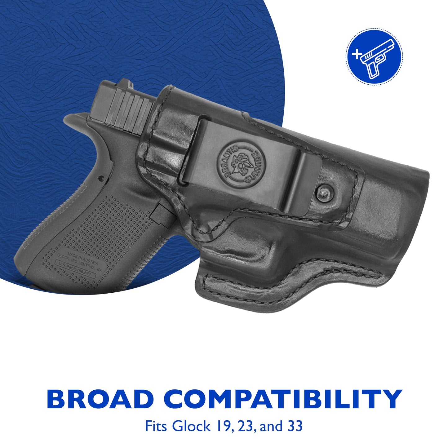 Desantis Inside Heat IWB Gun Holster - Concealed Carry, Leather Holster IWB for Pistols, Fits the Glock 19, 19 Gen 5, 23, 32, 19X, 45; Ruger RXM - Right Hand Draw, Black