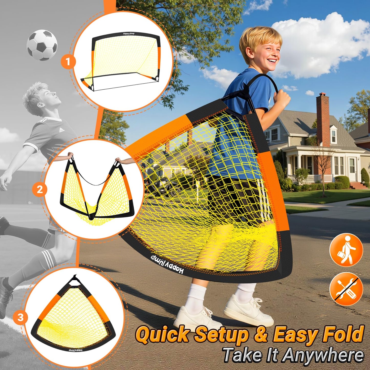 Happy Jump Kids Backyard Soccer Goals 7x5 & 5x3.6 FT, Portable Outdoor Play
