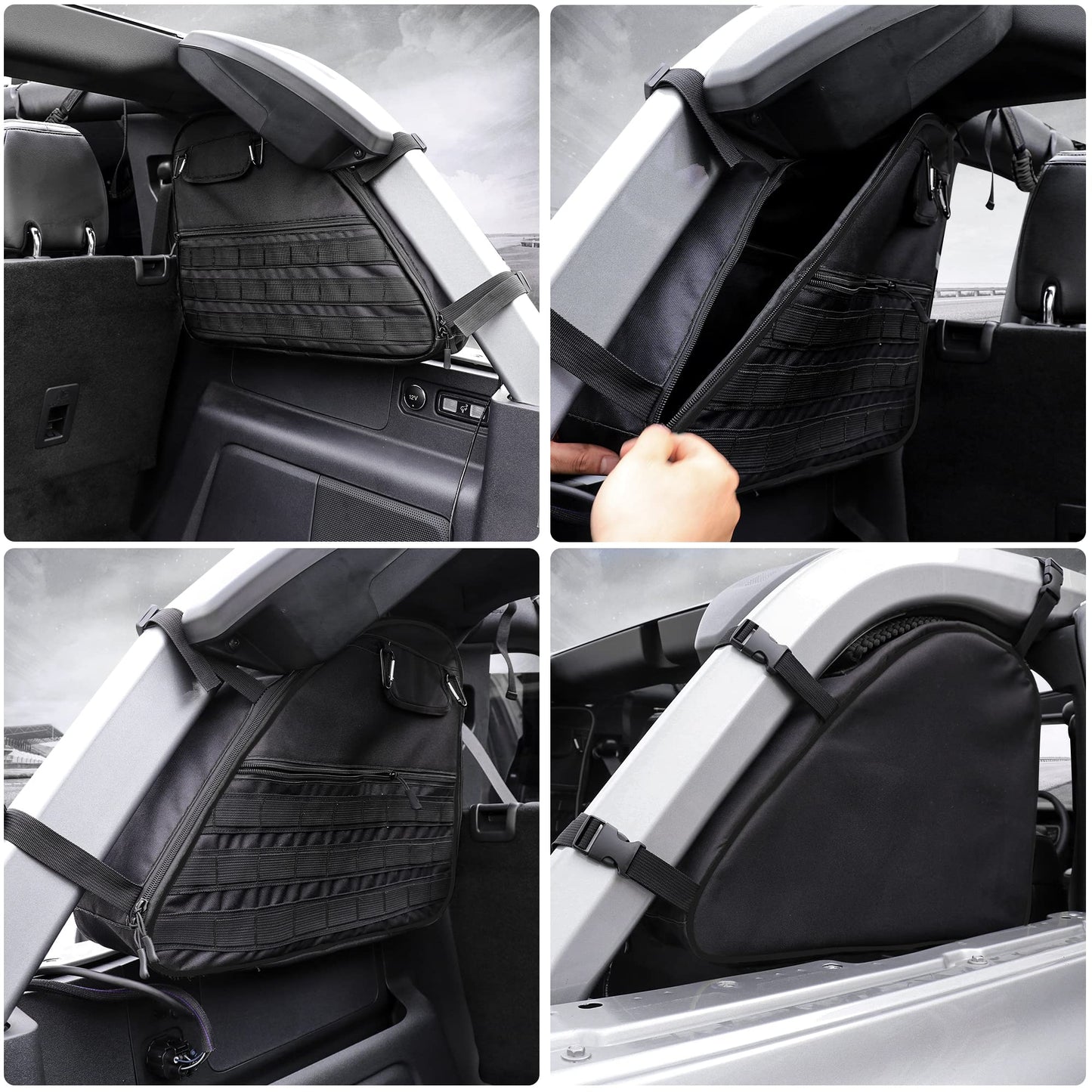 BESTAOO Roll Bar Storage Bag Cargo Cage for Ford Bronco 2021 2022 2023 2024 2025 2026 4 Door Accessories with Multi-Pockets Organizers & Cargo Bag Saddlebag Tool Kit