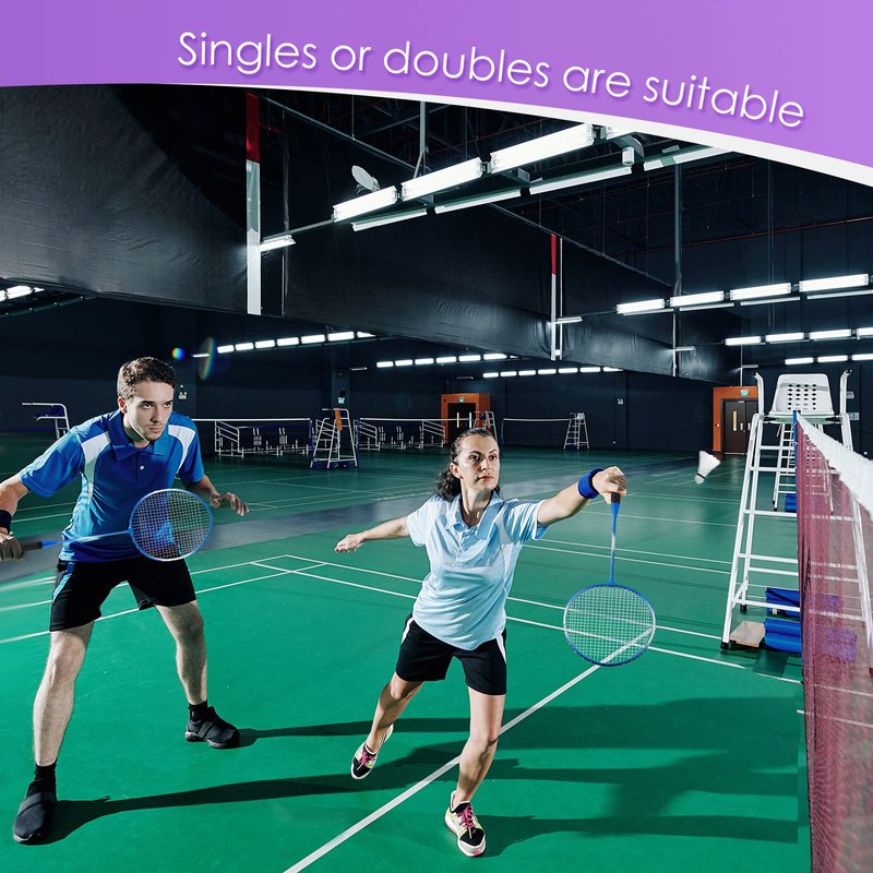 Meooeck 12 Pcs Badminton Rackets Set for Adults and Teenagers Badminton Set with 12 Pcs Nylon Shuttlecocks for Backyard Gym Beach Outdoor Games, Red, Purple and Blue