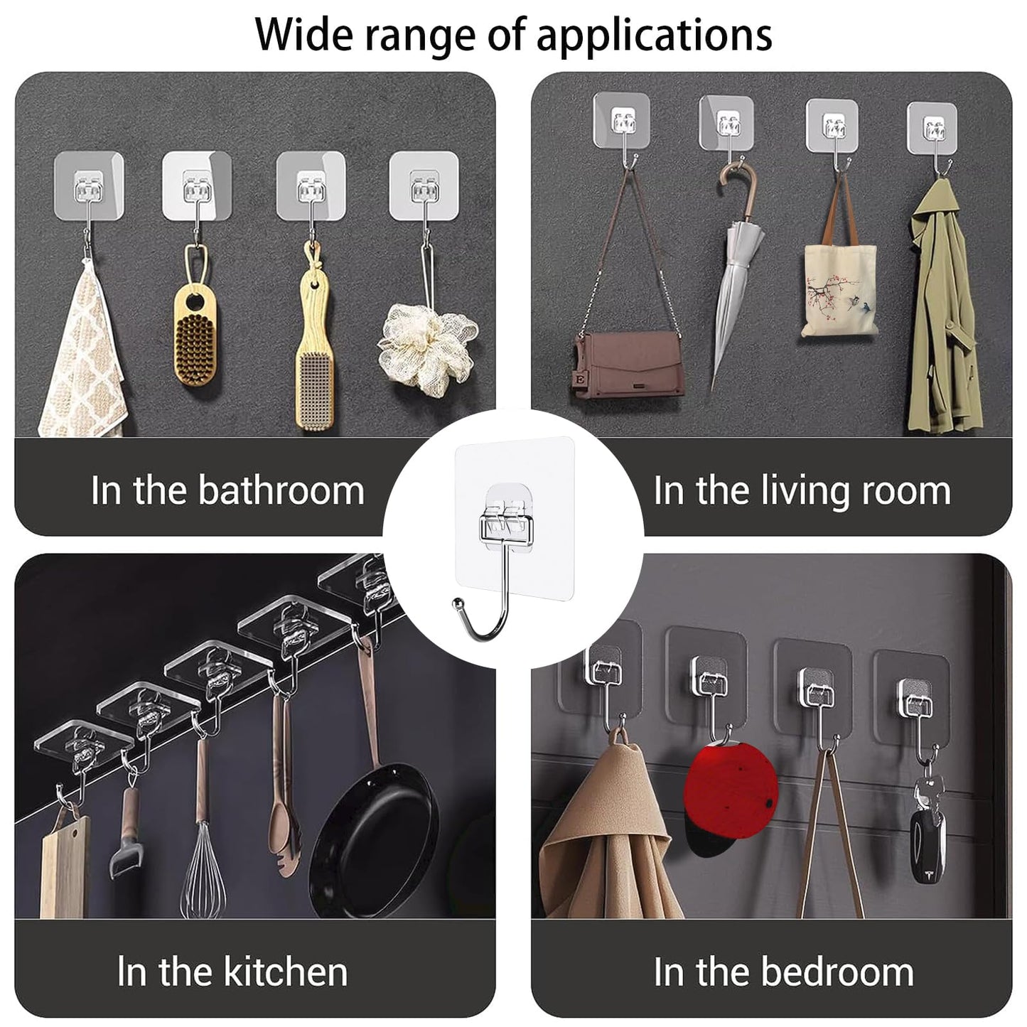 Adhesive Hooks for Hanging, Wall Hooks Self Adhesive Towel Coat Waterproof Transparent Hook for Bathroom Shower Kitchen Keys Door Outdoor Home Improvement Utility Hook 18 Pack Hold 40 lb(Max)