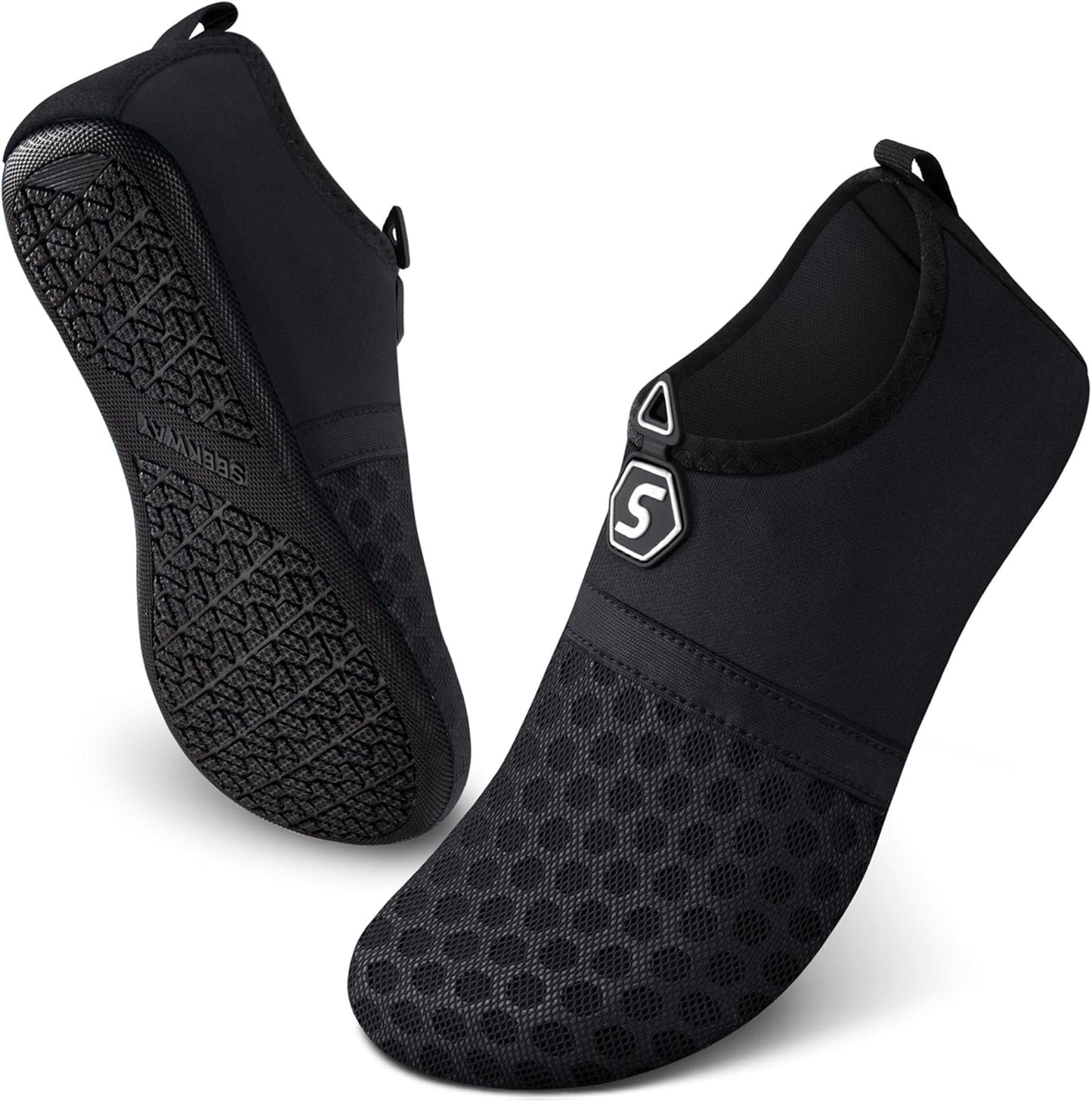 SEEKWAY Water Shoes - Quick-Dry Aqua Socks for Beach, Pool, Swim & Yoga | Unisex Black SK001