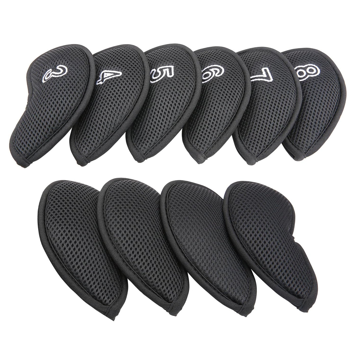 OGECLF 10pcs/Set Black Thick Mesh Golf Iron Head Covers 3-9,P,S,A fit Right Hand Irons