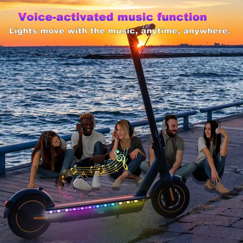 2 Strip Electric LED Music Sync Multicolor Lightning Changing Scooter Skateboard Bicycle Riding Lights Wireless Battery Powered USB Remote APP Bicycle Scooter Lights