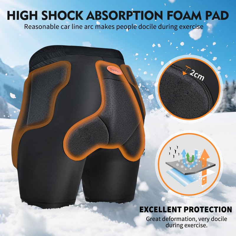 BenKen Ski Butt Protection Shorts - Anti-Collision Ski Protective Equipment, Impact Resistant Protective Padded Shorts, Stretch Lycra for Skateboarding, Skiing, Cycling, Men/Women (Small)