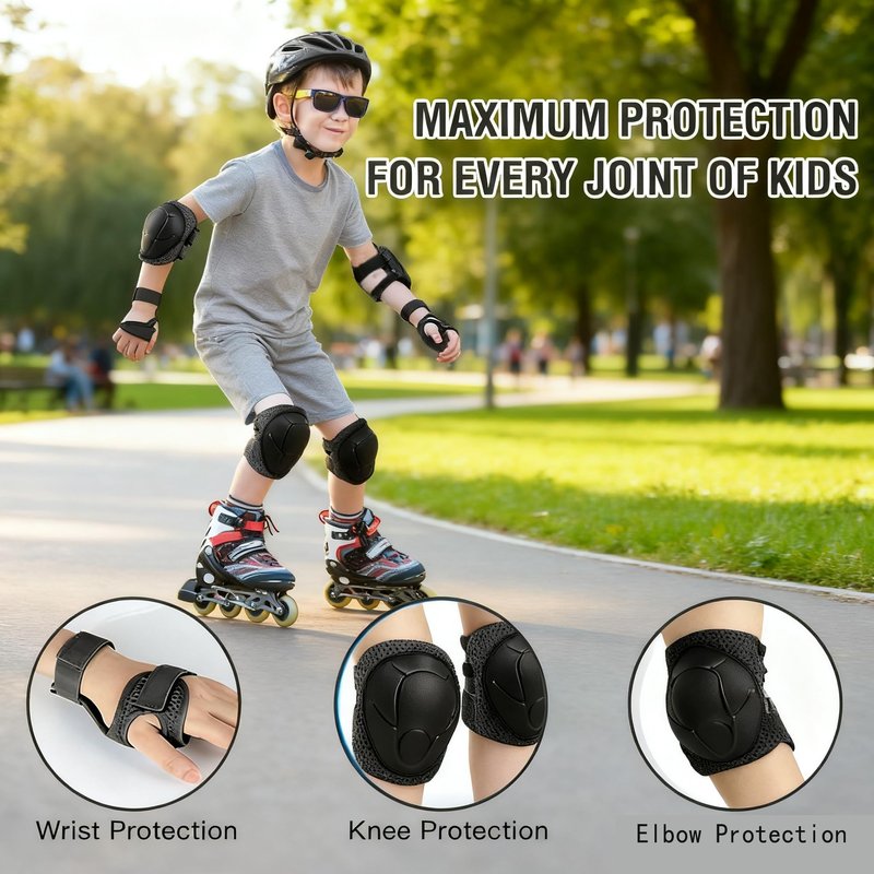 Protective Gear Set, Knee Pads for Kids 3-10 Years Old, Toddler Elbow Pads, Wrist Guards, Skating Cycling Bike Rollerblading Scooter (Black, Small（3-8years)