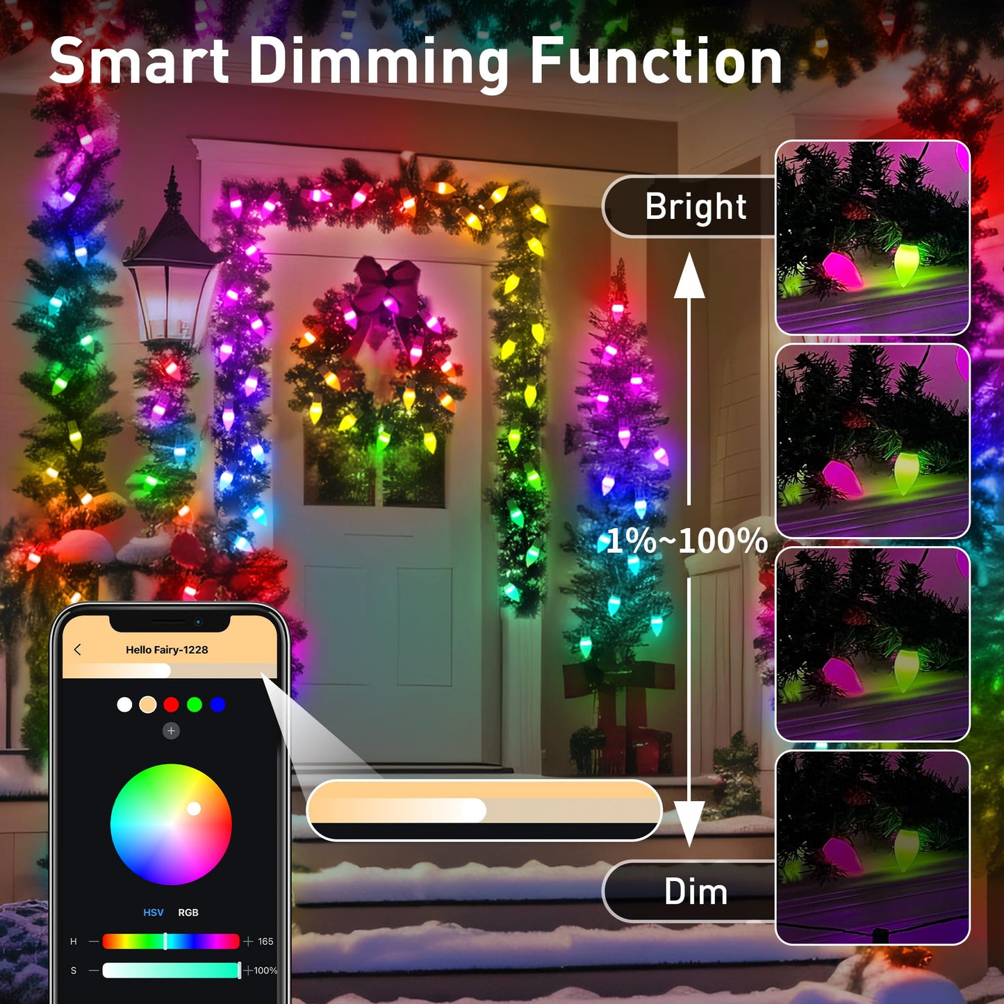 Probro Smart C9 RGB Christmas Lights, 66 FT 100 LEDs with APP, Music Sync, 105 Dynamic Modes, Waterproof Connectable String Lights for Outdoor Roofline, Xmas Tree, Holiday Party, Commercial Decor