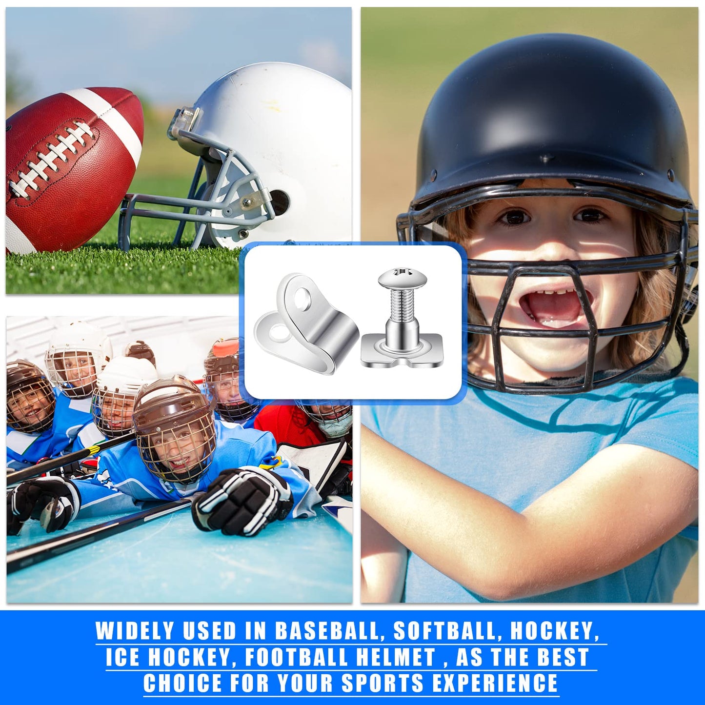 Fabbay 32 Pcs Football Helmet Repair Kit Football Helmet Hardware Kit R Shape Visor Clips Screws Nuts with Rubber Gaskets for Hockey Baseball Sports