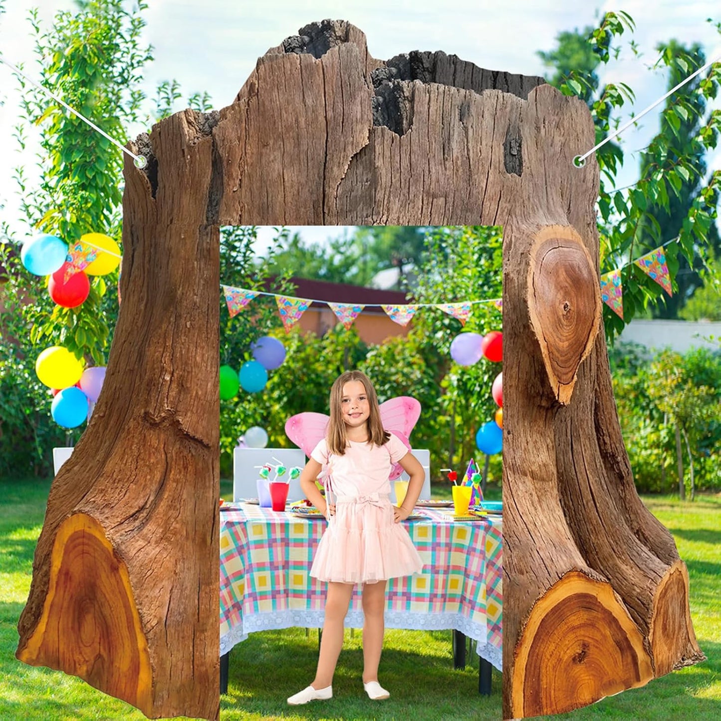 Regine Switzerland Camping Wooden Circles Banner - Rustic Tree Stump Decor for Forest-Themed Parties