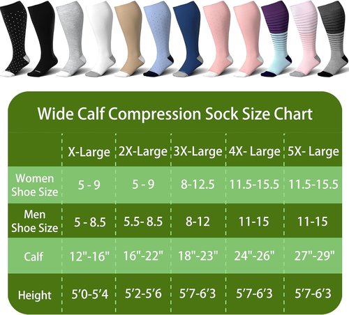 LEVSOX Wide Calf Compression Socks - 15-20mmHg Knee High Support Stockings for Circulation | Plus Size
