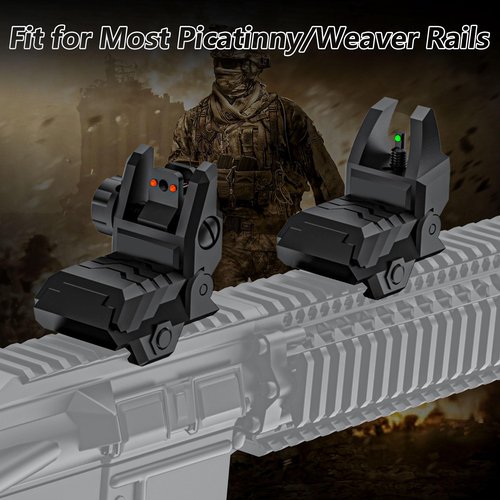 JORMIX Folding Fiber Optic Sights Flip Up Sights Front and Rear Back up Sights for Picatinny Weaver Rails with Red Green Full Dots Polymer (Front Green+Back Red)