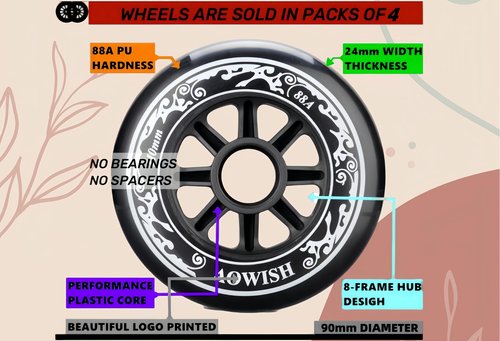 AOWISH 90mm Speed Inline Skate Wheels 90 mm Roller Blades Wheel 88A Outdoor Speed Skating Shoes Replacement Wheels, Black, Set of 4