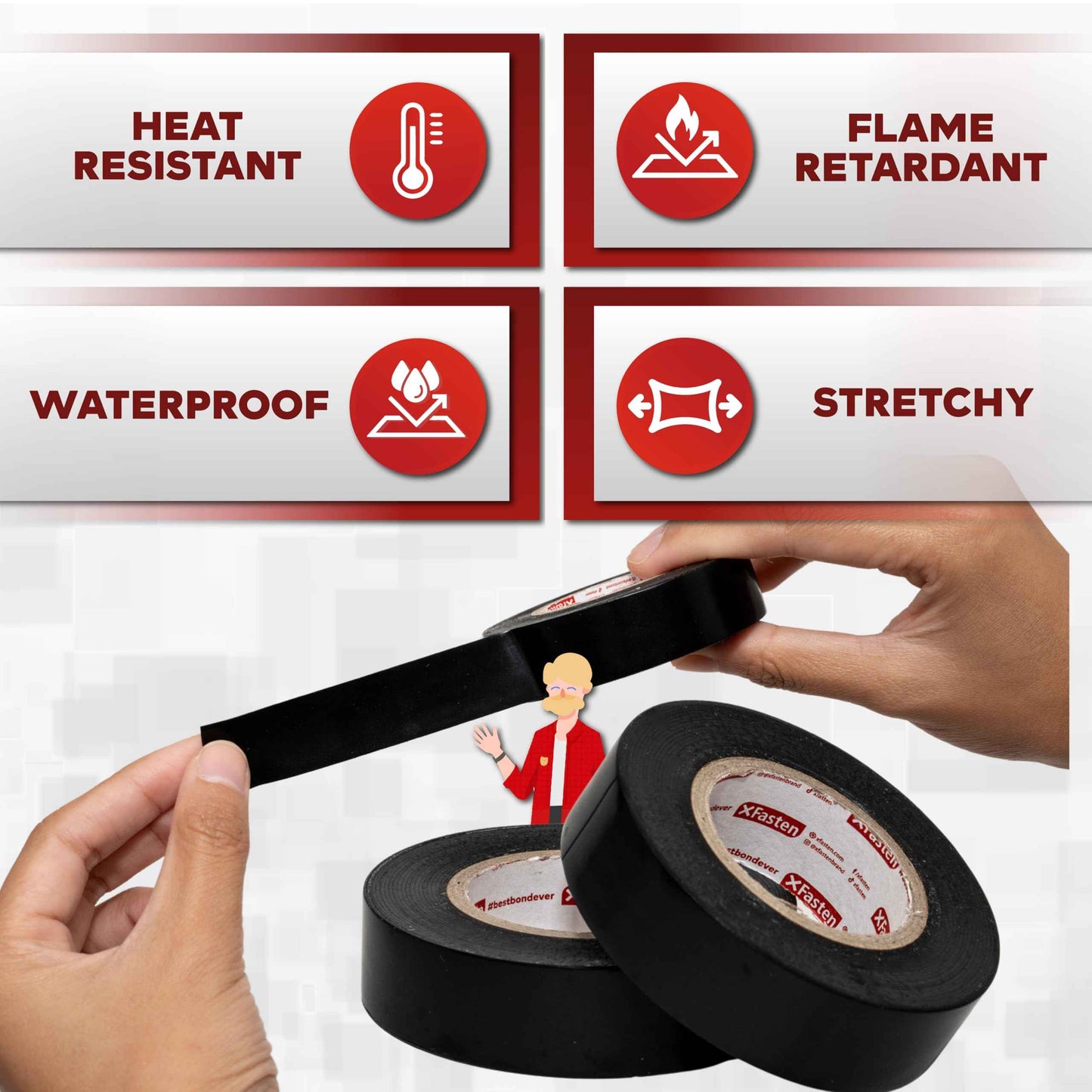 XFasten Electrical Tape Black 3/4 Inch x 66 Feet 12-Pack (792 Feet Total) UL/CSA Listed High Temp Residue-free Vinyl Automotive Electric Tape Waterproof (Black, 3/4 Inch x 66ft (12-Pack 792 ft Total))