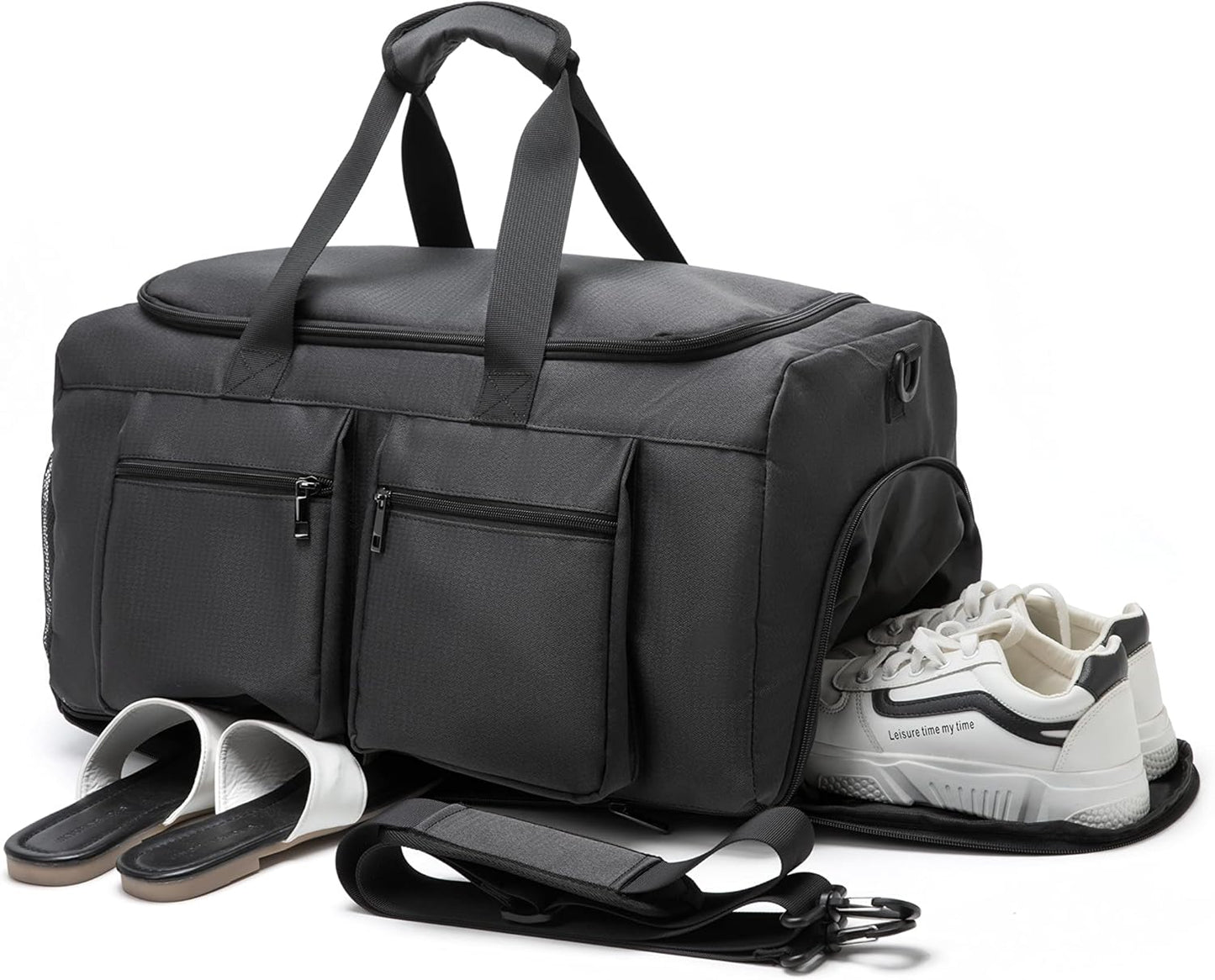 Seyfocnia Gym Weekender Bag - Travel Duffel with Wet Pocket & Shoe Compartment | Black