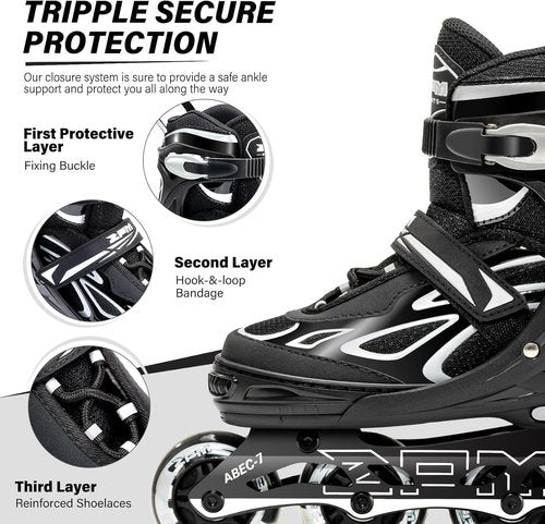 2PM SPORTS Adjustable Flashing Inline Skates - Light Up Wheels for Kids & Adults | Fun & Colorful