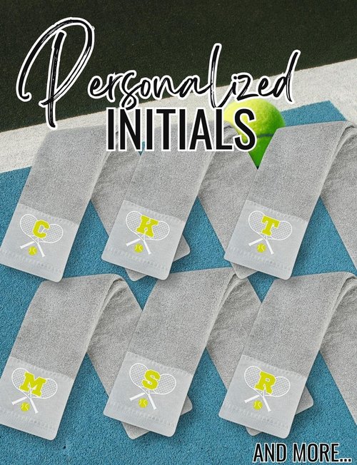 CybGene Embroidered Tennis Towel, Funny Tennis Gift for Men, Women & Lovers, Soft & Absorbent, Gray, Initial R
