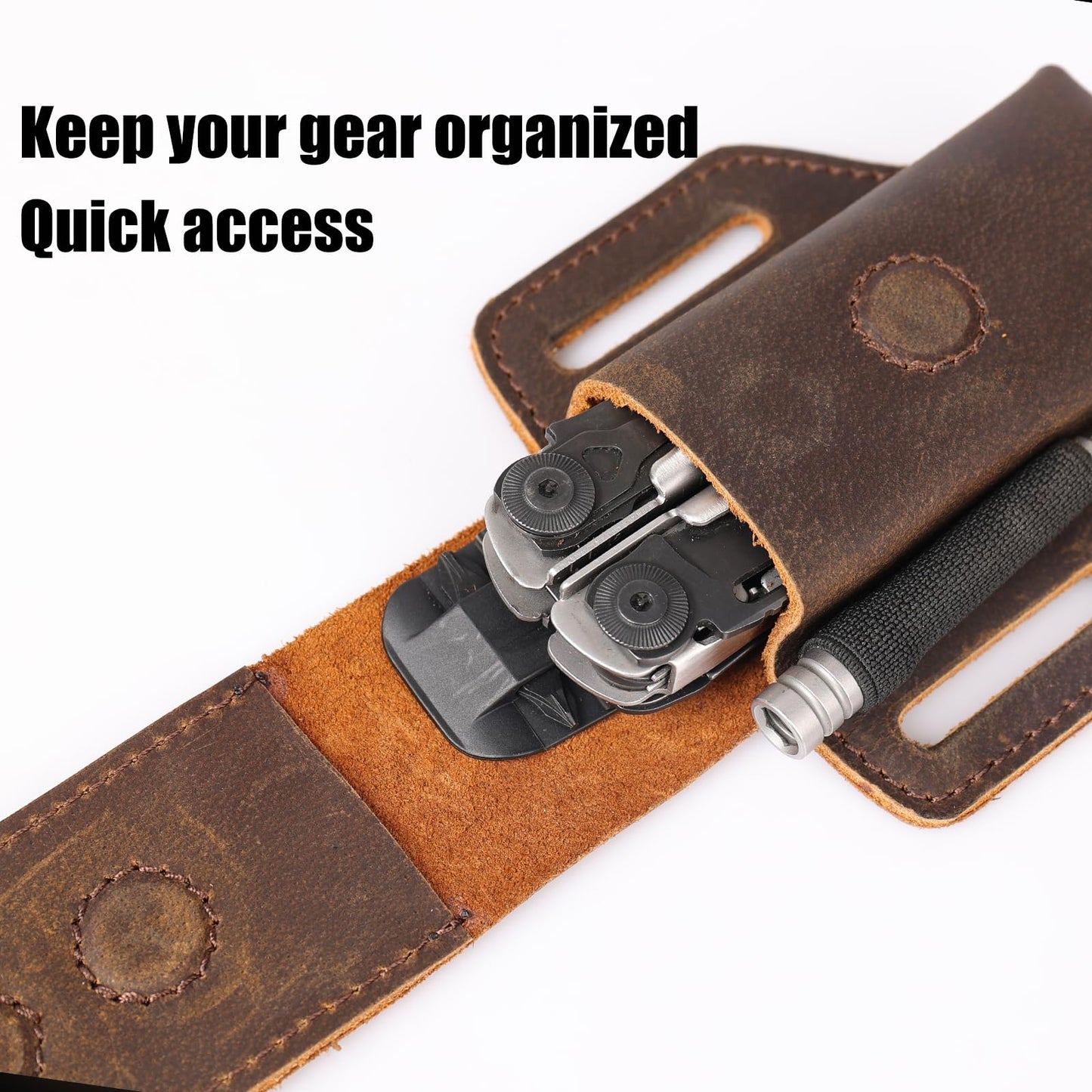 Topstache Leather Multitool Sheath for Belt - Multitool Holder - EDC Belt Organizer - Two Magnetic Closure - Darkbrown