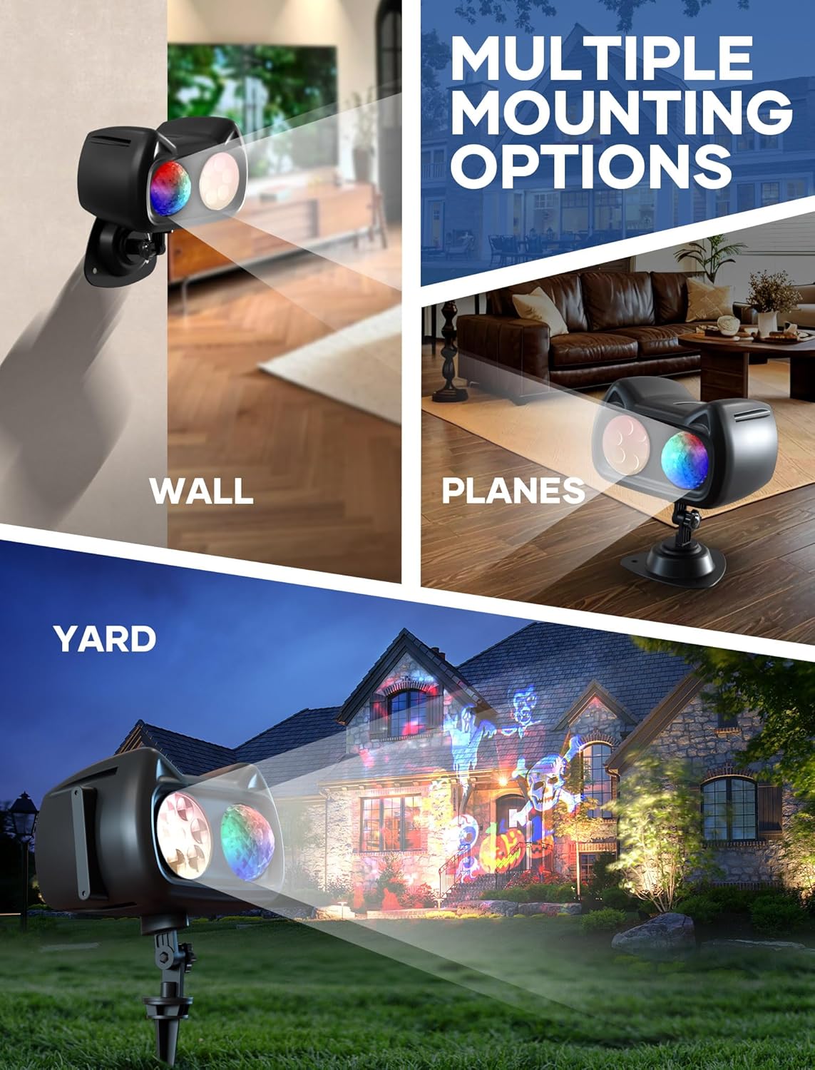 2-in-1 HD Halloween & Christmas Projector Lights with Remote - 60 Patterns, Waterproof Outdoor Decor for Yard Parties