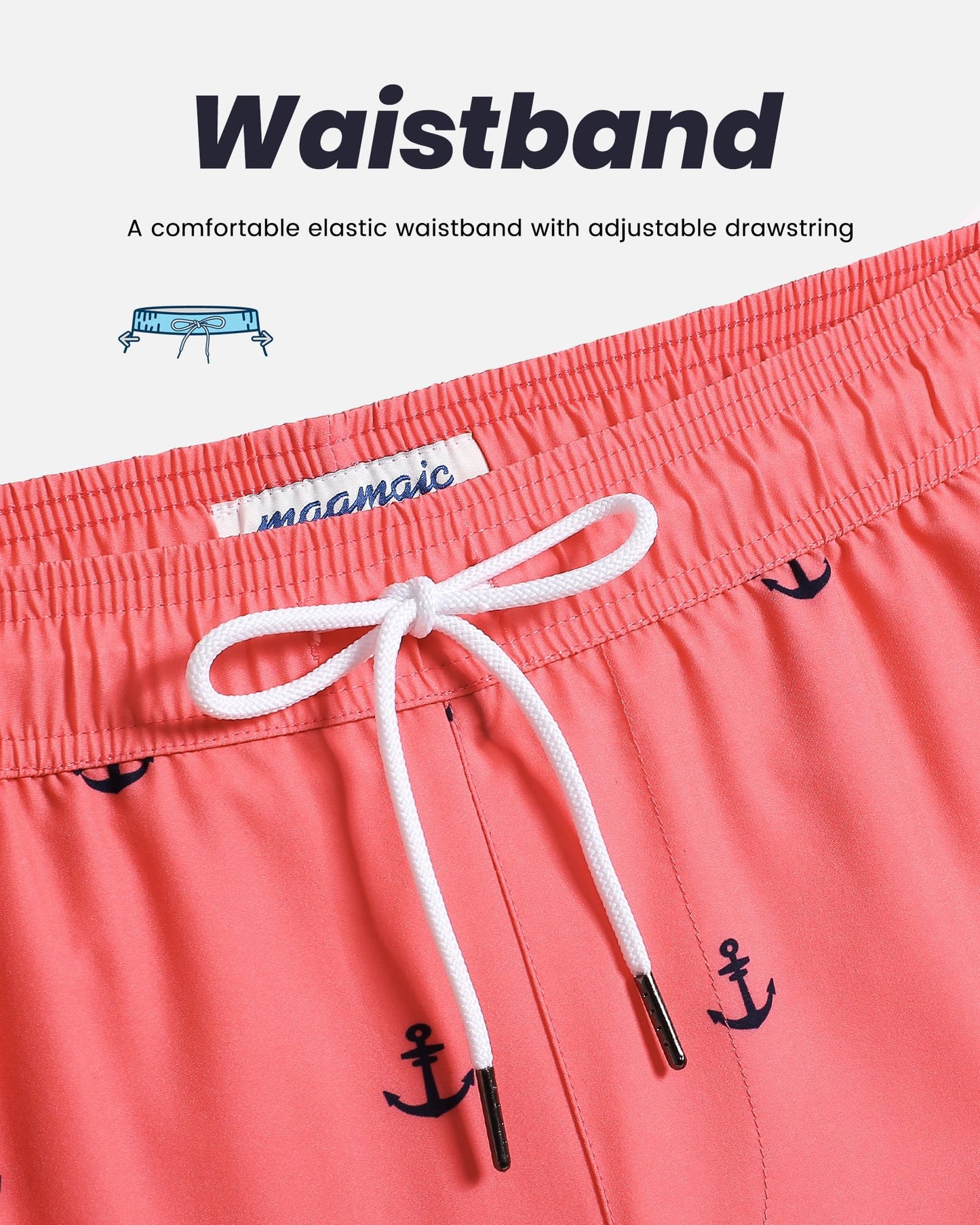 maamgic Mens Swim Trunks with Compression Liner 5 Inch, Quick Dry Bathing Suit with Zipper Pockets, Stretch No-Chafing Swim Shorts, Pink-Anchor Large