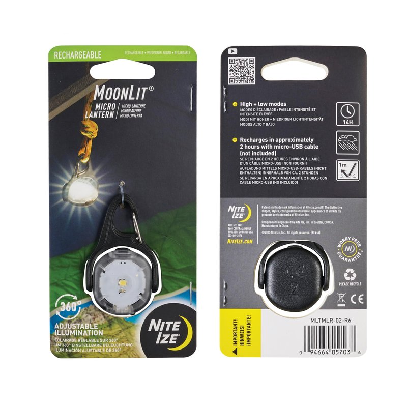 Nite Ize Moonlit Rechargeable Micro Lantern - Portable Mini Lantern for Camping Accessories & Hiking Gear - Features Carabiner Clip with a Weather-Resistant Design