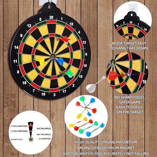 Hello Papaya Magnetic Dart Board - Fun Family Game with 12 Darts & 40 Foam Darts | Perfect Gift for Kids 3-12