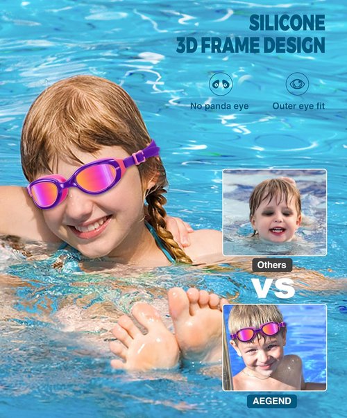 Aegend Swim Goggles for Kids 6-11 | Polarized Anti-Fog UV Protection Pool Goggles