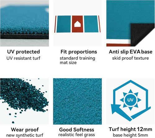 GSK Baseball Hitting Mat - Dual Color Turf Batting Practice Mats | 6x12 FT & 3.8x10 FT Sizes