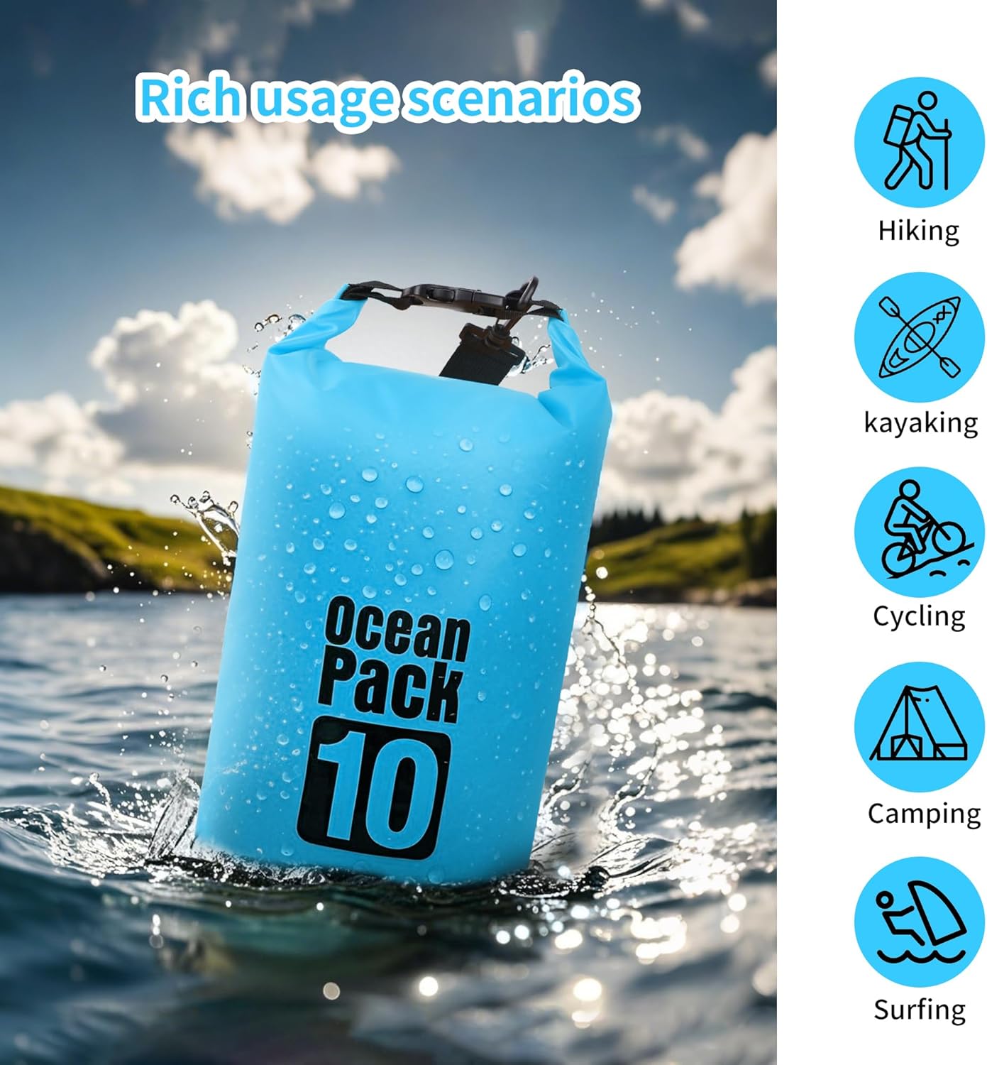 Skiennix Waterproof Dry Bag - 20L Lightweight Storage Backpack with Phone Case | Ideal for Travel, Swimming & Kayaking - Lake Blue