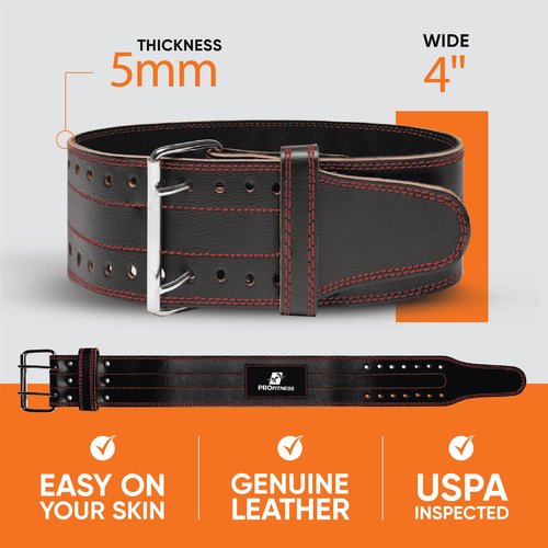 Weight Lifting Belts for Men and Woman - Workout Belt as Mens Weight lifting belt - Premium Leather Weightlifting Belt Comes (Black/Red, Medium)