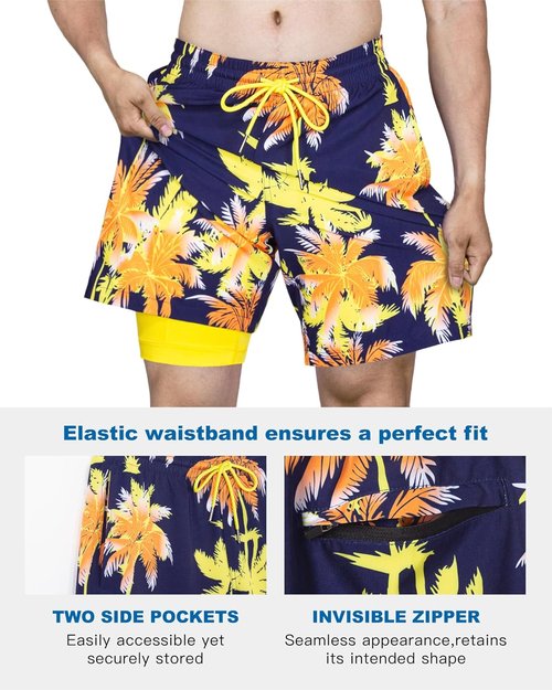 **SURF CUZ Men's Swim Trunks - Quick-Dry 7" Swim Shorts with Compression Liner**