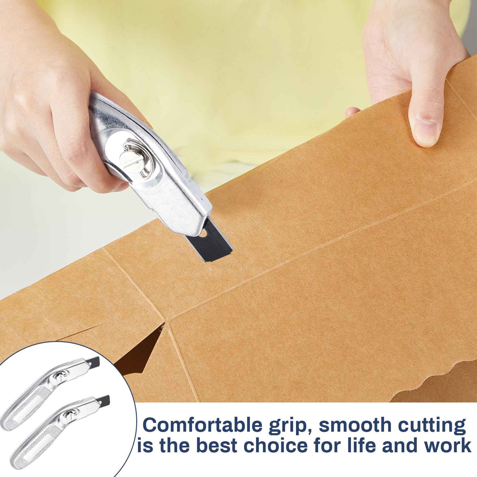 Lasnten 2 Pieces 6 Blades Knife for Cutting Carpet Heavy Duty Carpet Knife with 6 Blades Utility Tools for Box Cutter Roofing Purpose, Aluminum (Silver)