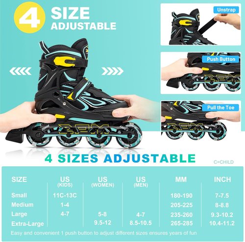 2PM SPORTS Adjustable Flashing Inline Skates - Light-Up Wheels for Kids & Adults | Fun & Colorful Design