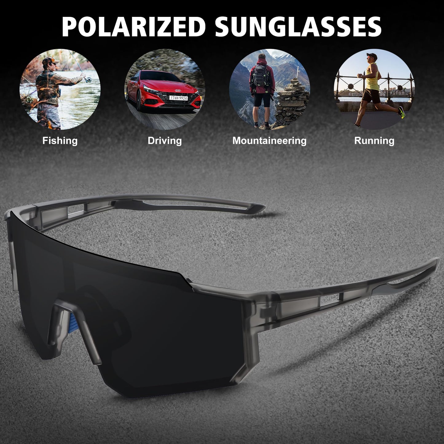 STORYCOAST Polarized Sports Sunglasses for Men Women,Driving Fishing Cycling Mountain Bike Sunglasses UV400 Protection Clear Gray Frame-Gray Lens