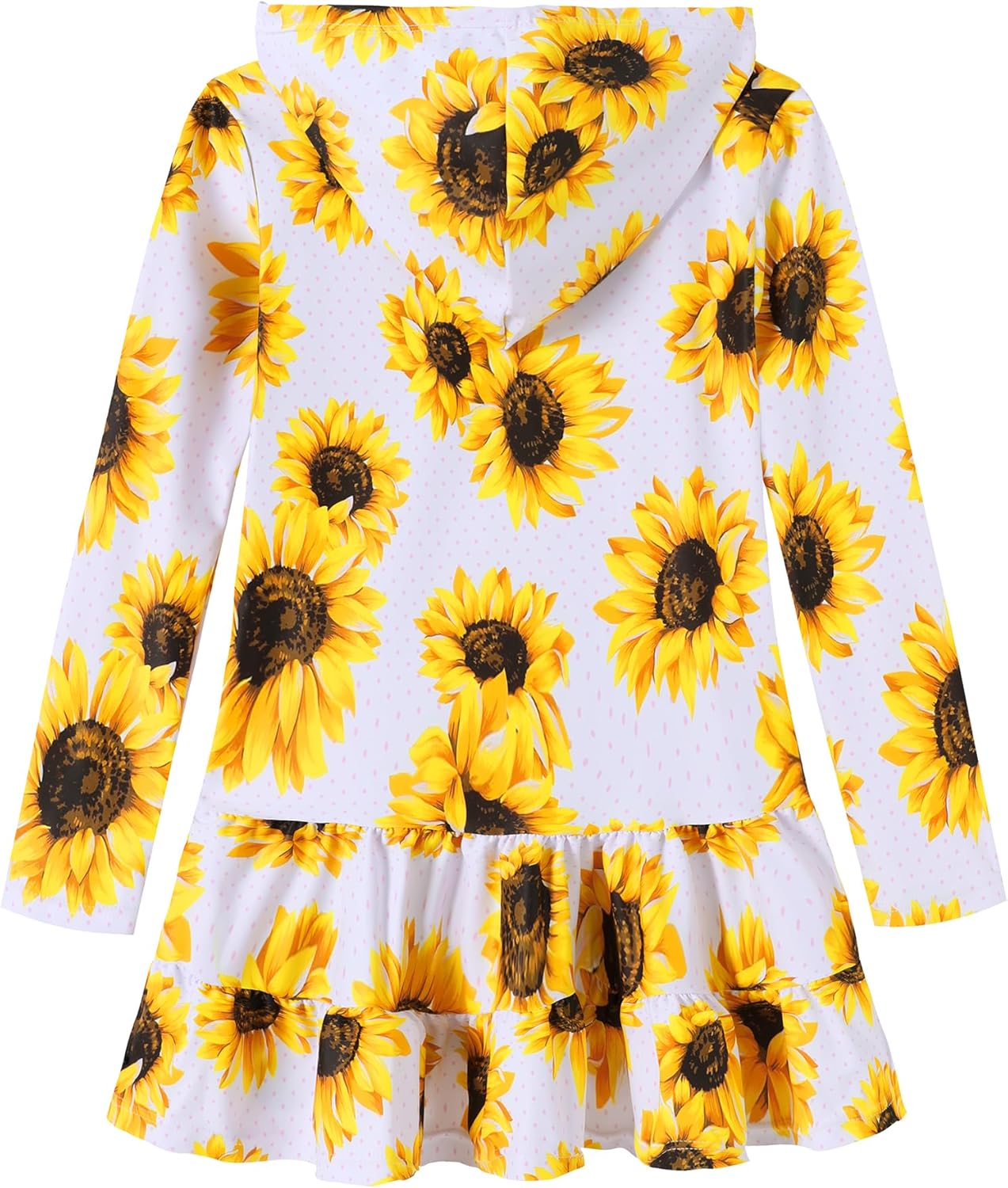 Skiennix Girls Swim Cover-Up Dress - Long Sleeve Hooded Ruffle Bathing Suit for Kids 4-10Y