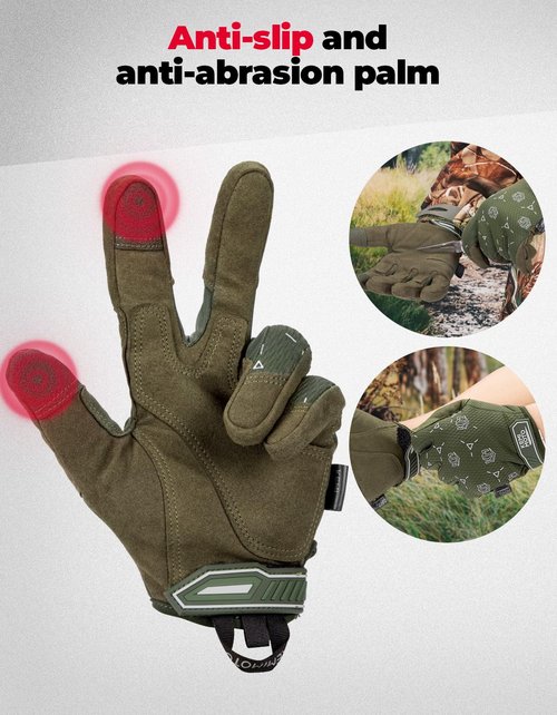 KEMIMOTO Tactical Gloves, Breathable Touchscreen Outdoor Full-Finger Gloves for Men Women for Cycling, Biking, Safety Work, Mechanic, Gardening, Yard Work 2025