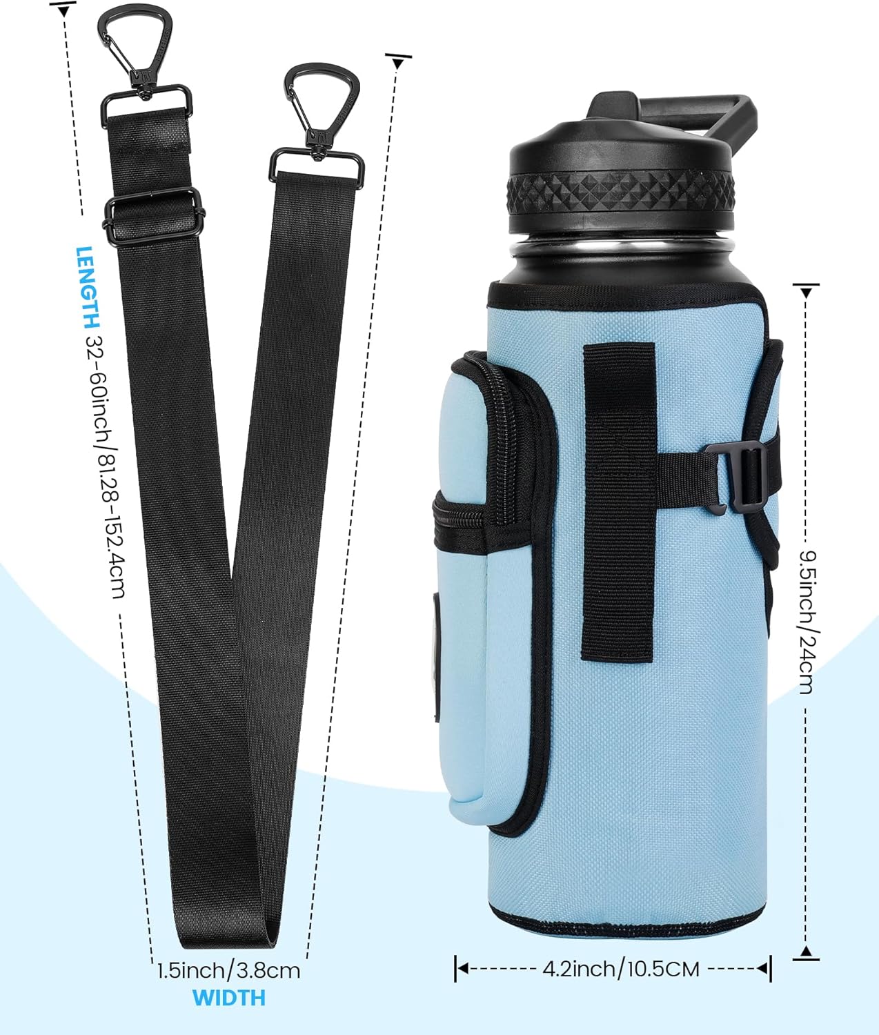 Sports Rabbit Universal Water Bottle Holder - Durable Oxford & Neoprene Design for Stanley Tumblers | Adjustable Strap for Gym & Travel