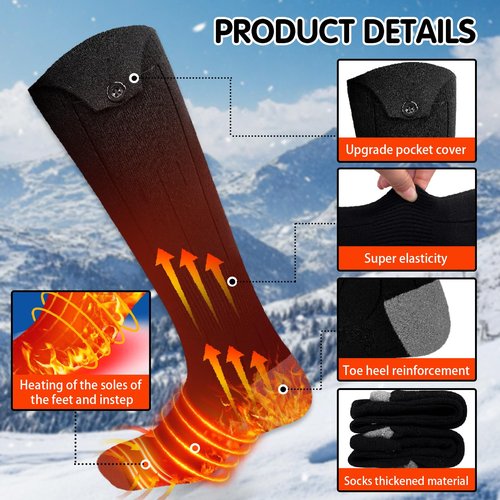 Heated Socks for Men - 5V5000mAh Rechargeable Battery Heat Up to 9 Hours/Foot Sole&Instep Heating/4 Heating Levels/Suitable for Winter Skiing Hunting Camping Hiking Cycling