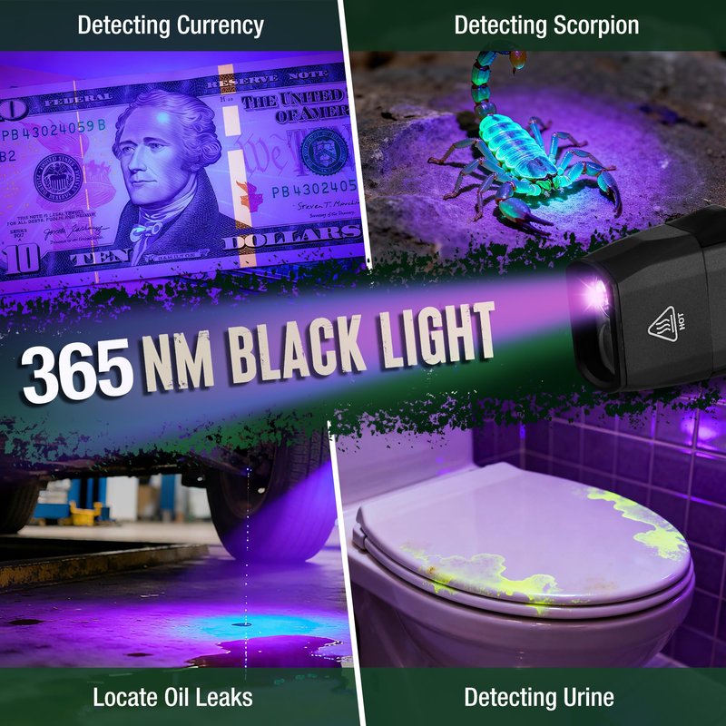 Mossy Oak Rechargeable EDC Flat Flashlight 1200 Lumens, Pocket Work Light with Magnetic Base, UV & White Light Combo, Waterproof LED Inspection Light for Work, Outdoor Use and Emergencies - Black