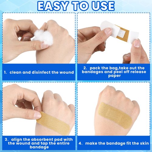 Lounsweer 1000 Pcs Fabric Adhesive Bandages Variety Pack Bulk Assorted Sizes Flexible Breathable Patch Fabric Bandages for Family First Aid Skin Wrap Finger Wound, Natural