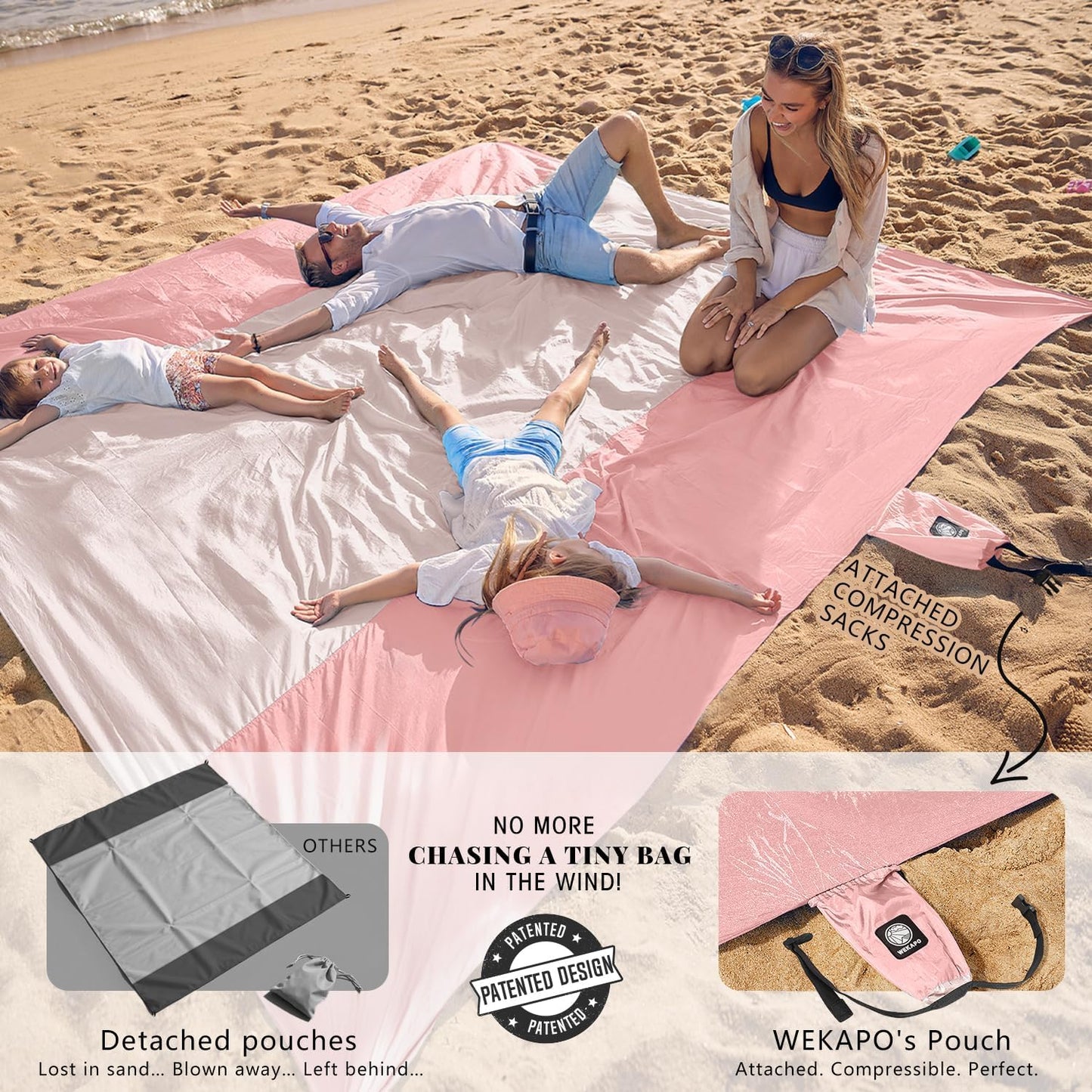 WEKAPO Beach Blanket - Extra Large Sandproof & Waterproof Mat | Quick-Drying, Compact Design for Vacation & Camping
