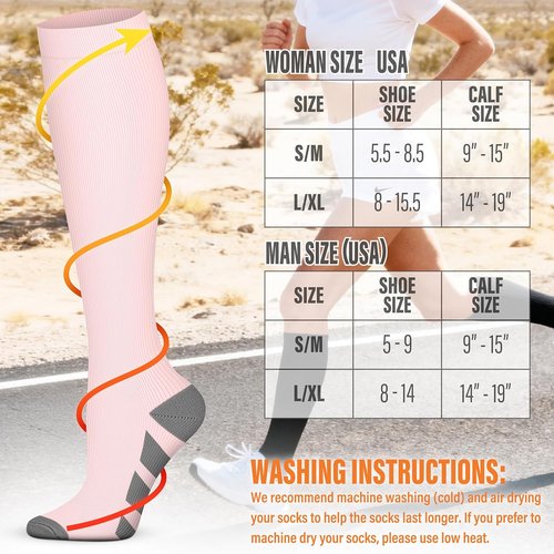FEYHAY Copper Compression Socks - 15-20 mmHg for Enhanced Circulation | 5 Pairs for Men & Women, Ideal for Running & Climbing