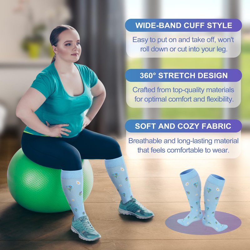 LEVSOX Wide Calf Compression Socks for Women Men Plus Size 15-20 mmHg Extra Large Knee High Support Sock for Nurses Pregnant Travel