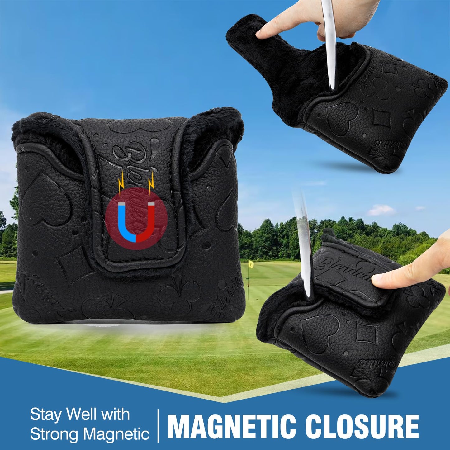 Golf Putter Covers Black Poker Mallet Putter Headcovers Blade Putter Cover Golf Headcover Leather Golf Club Covers with Magnetic Closure for Most Brand (for Mallet Putter 1)