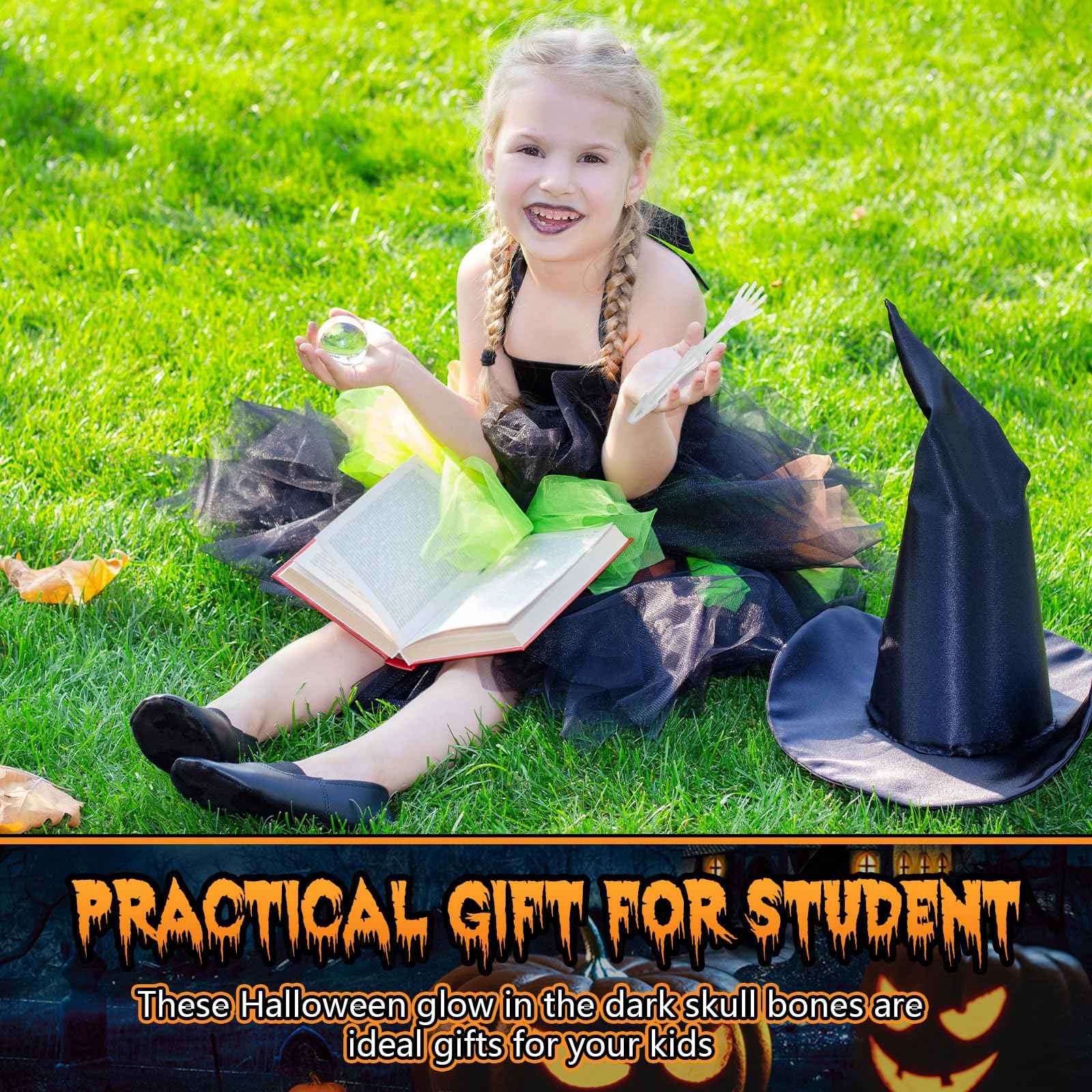 Seajan 120 Pcs Halloween Glow in the Dark Skull Bones Pens Novelty Nursing Pens Creative School Pens for Kids Students Artist School Office Birthday Halloween Party Supplies Black Ink