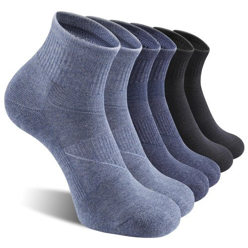 CS CELERSPORT 6 Pack Men's Ankle Socks with Cushion Athletic Running Socks, Black+Light Blue+Dark Blue, Shoe Size: 9-12